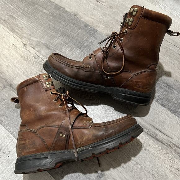 VTG Polo Sport Ralph Lauren Brown Leather Ranger Cookie Boots Strap/Buckle Tall main image 8